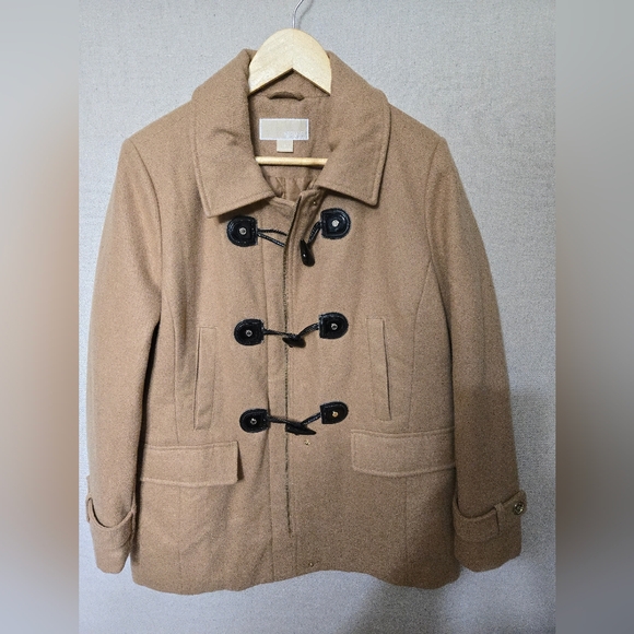 MICHAEL Michael Kors Jackets & Blazers - MICHAEL Michael Kors Tan Wool Blend Pea Coat with Black Toggles & Zipper Classic